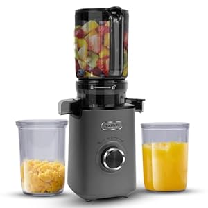 Cold Press Juicer, Slow Juicer Machine Easy to Clean, Self-Feeding Masticating Juicer with Large Feed Chute for Whole Fruits and Vegetables, High Juice Yield, Gray