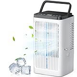 Aire Acondicionado Portátil 4 en 1, 1200ml Mini Aire Acondicionado, USB Ventilador con 4 Velocidades, 2 Nebulización, 7 Colores LED, Temporizador 1-8H, Enfriador de Aire para Camping, Oficina (Blanco)