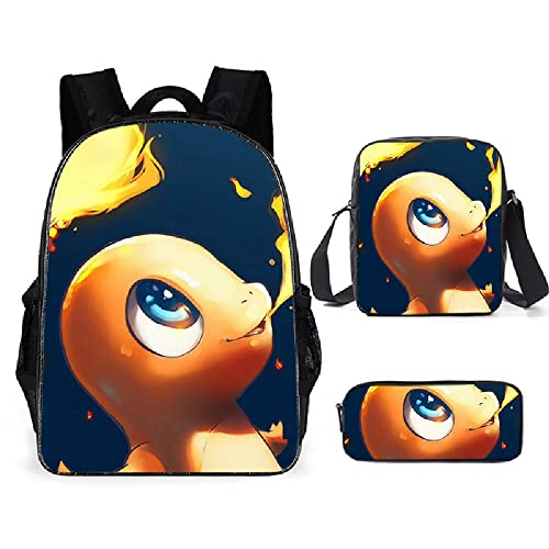 KIDZOY Anime Cartoon Backpack Set School Bookbags Travel Notebook Insulated Lunch Tote Box and Pencil Pouch for Kids Teen Men Women -School bag + lunch bag + pen bag