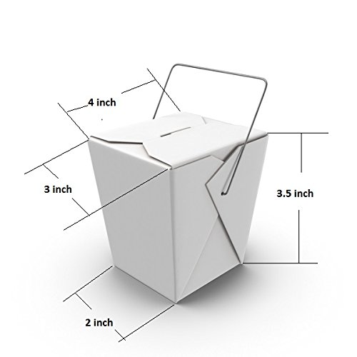 Chinese Take Out Food Boxes,Wedding Favor/Gift Boxes,White with Metal Wire Handle Containers, 16 oz. (50)