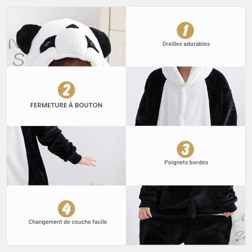 COOKY.D Pyjama Déguisement Panda Unisexe Vêtements Enfant,7-8 Ans – vue 2