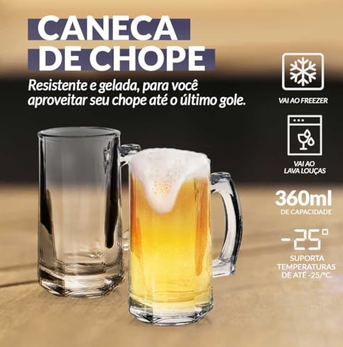 Caneca Beer de Vidro 360 Ml Gourmet Mix Transparente