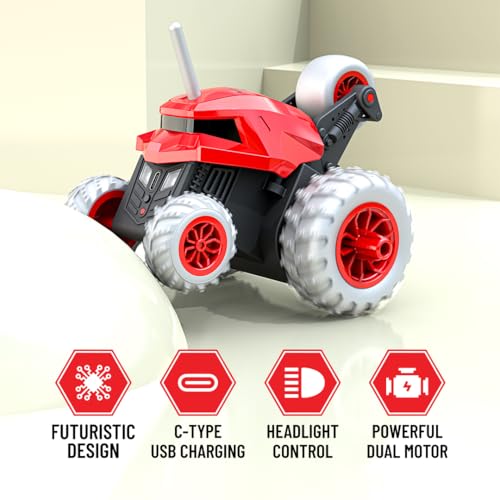 Image of Mirana Warrior 360 Degree Rotating Stunt RC Car Toy for Kids | High Speed Steering Remote Control Vehicle | USB Type-C Rechargeable for Boys and Girls | Made in India (Red)