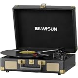 Vinyl Record Player with Speakers Vintage Bluetooth in/Out Turntable, Battery Powered 3-Speed Vinyl Player, Retro Suitcase Phonograph, Portable Lp Player RCA Out AUX in Headphone Jack (Black)