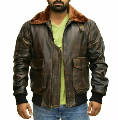 Men's US Navy G-1 Goatskin Leather Flight Bomber Jacket - Vintage Military Aviator Jacket