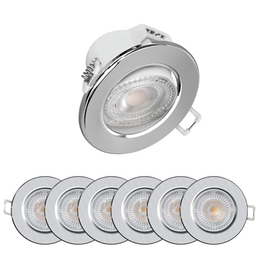 Image of paul russells LED Dimmable Recessed Tilt Downlight, 6Watt 570LM, Warm/Cool/Day White 3 Adjustable CCT, IP44, Round Spotlight for Kitchen, Living, Hall & Bathroom Ceiling Light, 6-Packs (Chrome)