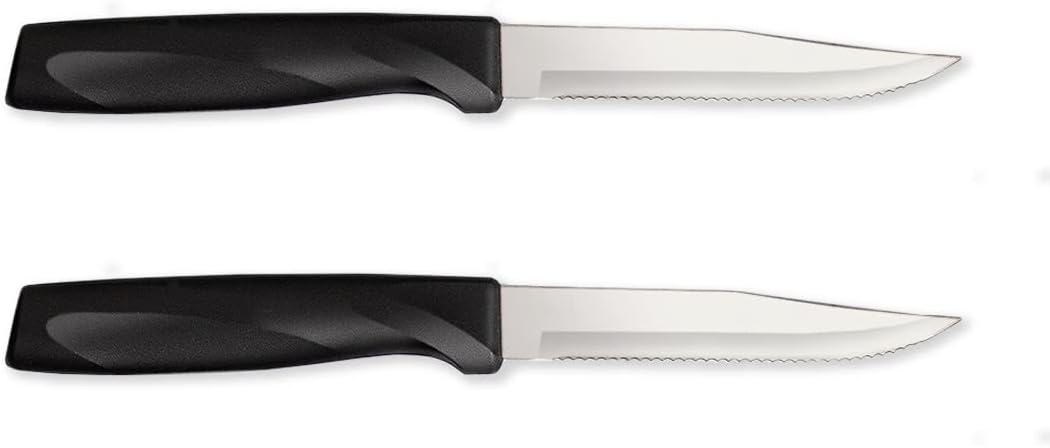 Rada Cutlery Anthem Series serrated steak knife, black handle, made in Waverly, Iowa