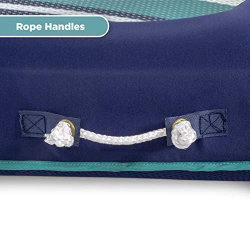 Aqua Ultimate Pool Float Lounger With Upf 50 Canopy And Cupholder – Heavy Duty, Inflatable Pool Lounge For Adults – Navy/Aqua/White Stripe #TOP4