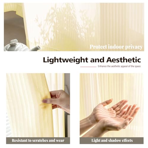 Image of Beige Sheer Curtains for Living Room 63 inch Length 2 Panels Set, Grommet Semi Sheer Light Window Treatments for Bedroom,42W x 63L (2 Panels)