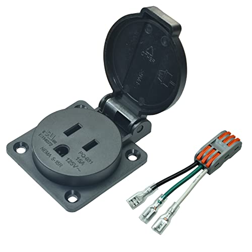 US Standard Waterproof Power Socket, 15A 125VAC Panel Mount Dust-Proof Industrial Electrical Power Outlet Receptacle,NEMA 5-15R Power Connector with Cover(1PCS)