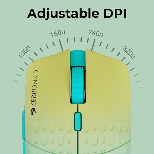 Image of ZEBRONICS Marine Wireless Mouse with Rechargeable Battery, BT + 2.4GHz, 6 Buttons, 4 DPI, 1000 /1600 /2400 /3200, Comfortable & Ergonomic Design, Multicolor LED Lights (Green)