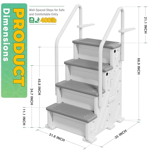 Pool Ladder Above Ground,Heavy Duty Pool Steps,4-Step Pool Stairs with Dual Handrails and Non-Slip Surface,400 lbs Load Capacity,for 46-58 Inch (White/Gray, Single Side)