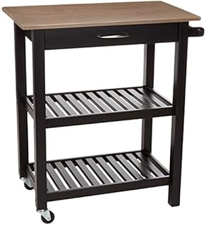 Amazon Basics Multifunction Rolling Kitchen Trolley Island with Open Shelves - Reclaimed Grey and Black