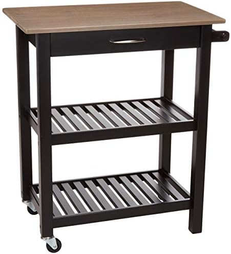 Amazon Basics Kitchen Island Cart with Storage, Solid Wood Top and Wheels, 35.4 x 18 x 36.5 inches, Gray-Wash / Black