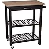 Amazon Basics 2 shelves Kitchen Island Cart with Storage Solid Wood Top and Wheels 354 x 18 x 365 inches Gray wash and Black
