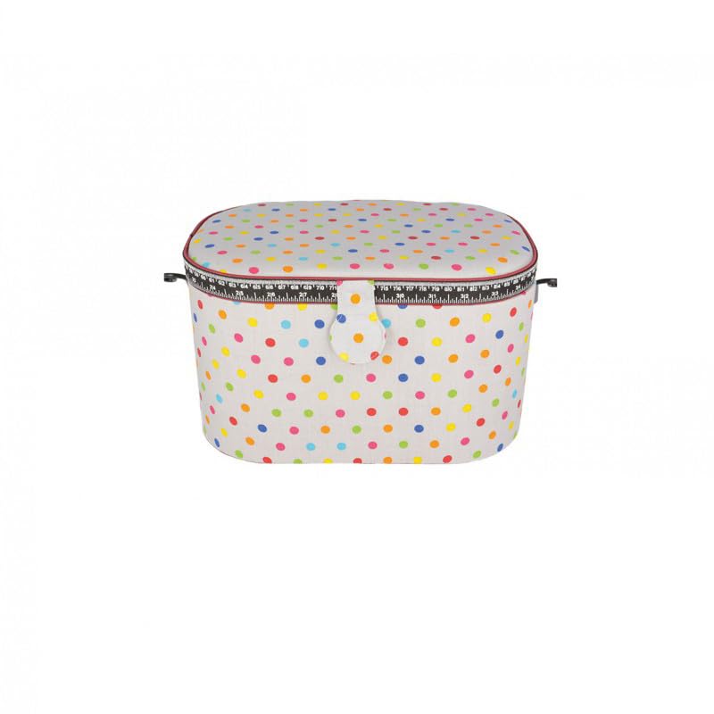 M & C Boîte à Couture Ovale 21x31x18cm Pois muticolores Fonds Blanc