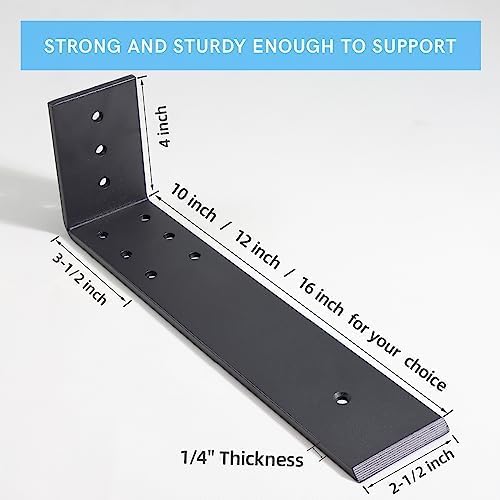 16 Inch Countertop Support Bracket, 3 Pack Solid Iron Steel Heavy Duty Hidden Floating L Shelf Brackets1/4 Inch Thick, Shelving Support Metal Hardware for Mantel Granite Countertop 16Inch L Shape