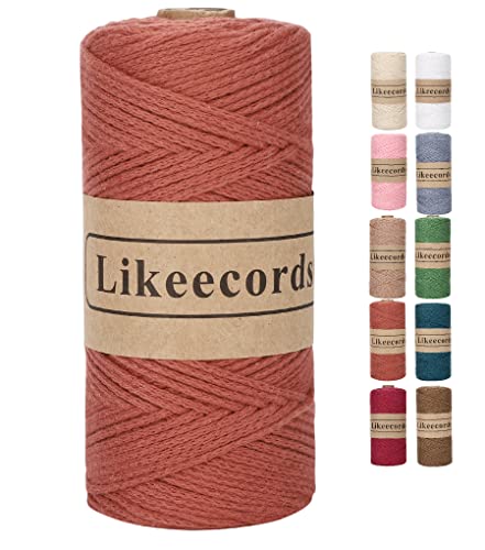Likeecords 100% Cotton Crochet Bag Cord 2mm 170m Macrame Cord 2mm Crochet Thread Macrame Rope Gift for Knitter (Rust)