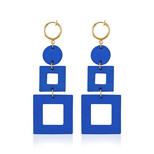 Kiniva Lightweight Clip On Earrings For Women Girls, Leather Clip On Dangle Drop Earrings With Clin On Hoop For Non-Pireced Ears,Fashion Jewelry Gifts For Mother Her (38 Blue) #TOP27