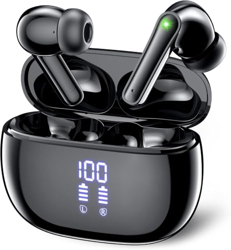 【Bluetooth イヤホン】ワイヤレス ブルートゥース イヤホン JGUG 数字LEDディスプレイ表示 両耳ENCノイズキャンセリング 長時間連続再生 自動ペアリング 完全ぶるーとぅーす Hi-Fi音質 タッチコントロール Type-C充電 片耳/両耳 左右分離型 小型/軽量（ブラック）