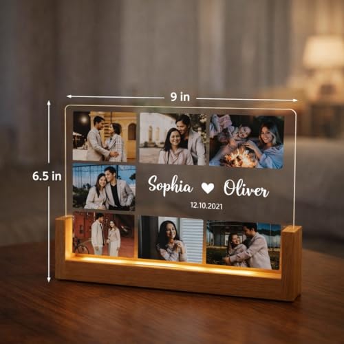 Image of Customized Photo Led Light With Adapter Frame for Couples | Personalized Picture Frame Wooden Stand | Custom Gift | Romantic Anniversary, Wedding, Birthday valentine's day for Gift Him or Her (U Shape Lamp)