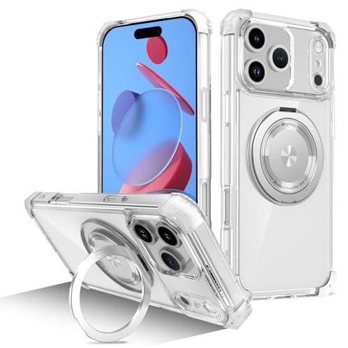 Image of Cubix Back Cover Case for iPhone 17 Pro Max Hard PC + TPU | Metal Ring Kickstand | 1500g Magnetic Hold | 360 Rotating Stand | Military Drop Protection | Air Cushioned Corners