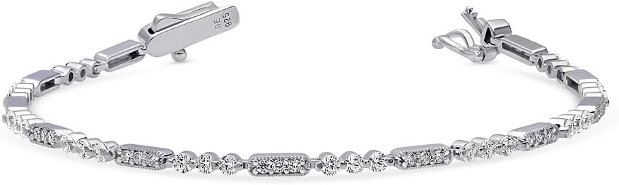 BERRICLE Sterling Silver Vintage Inspired Art Deco Cubic Zirconia CZ Milgrain Chain Bracelet for Women, Rhodium Plated - Image 3