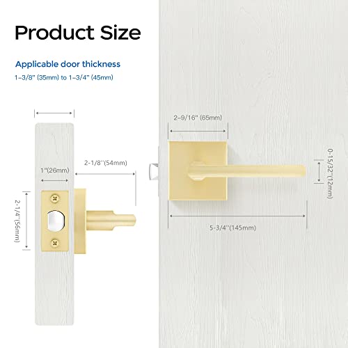 Leydebong 10 Pack Passage Door Levers Square Morden Style Handles Keyless Lock, Keyless Non-Locking Lever, Satin Brass Finish #TOP4