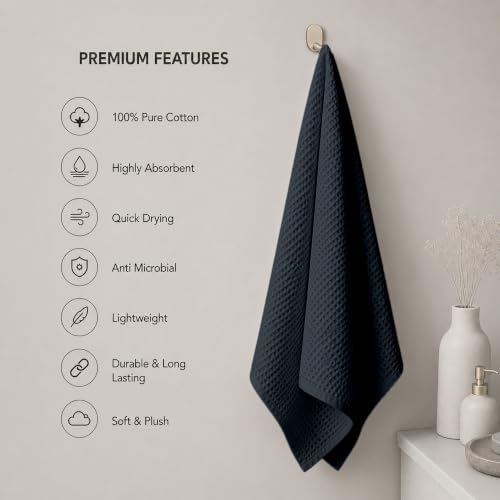 Image of Pure Cotton Waffle Towel | Lightweight | Anti Microbial and Water Absorbent | Soft Touch Quick Drying Bath Towel (Charcoal, Pack of 1)