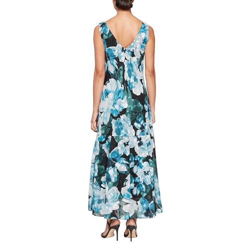 Image of Alex Evenings Women's Formal Sleeveless Cowl Neck Floral Print Gown with Shawl, Wedding Guest, Mother of The Bride Dress