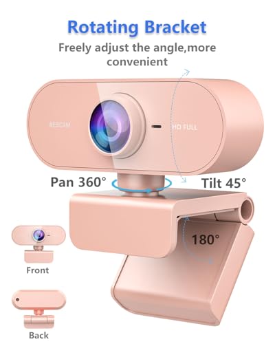 Image of Webcam for PC&1080P HD Web Cam,Webcam with Microphone,Stand for PC /MAC /Laptop /Desktop,Wide Angle Web Cameras for YouTube,Skype,Zoom,Xbox One,Video Calling,Studying Pink