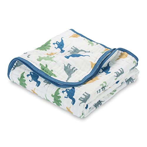 Image of LollyBanks Muslin Quilt Blanket, 100% Cotton Muslin Baby Blanket for Boys, Large 47 x 47 Inches, 6 Layers Soft and Breathable Quilt Blanket, Versatile Crib Blanket, Baby Essentials (Dino Print)