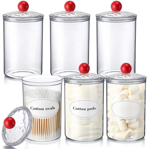 Lineshading Set of 6 Medical Sundry Jars with Lids 7.9 x 4.3'' Plastic Clear Dressing Storage Containers with 10 Label Sticker for Cotton Bandages Medical Dental Apothecary Office Supplies