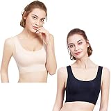 PRETTYWELL Sleep Bras, Seamless Wireless Invisible Thin Daily Bras, Comfy Soft Bras for Women, Leisure Everyday Bras for A to D Cup, with Removable Pads(Black+Nude L)