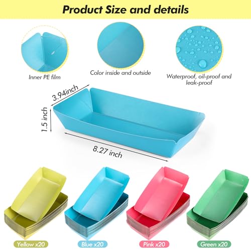 FoldTier 8oz Paper Food Boat Trays 2lb Sturdy Paper Banana Split Boats Disposable Ice Cream Sundae Dishware Bowl Boats Plate for Party Serving Snack Candy Salad(Classic,Vividcolor,100 Pack) by FoldTier - Image 4