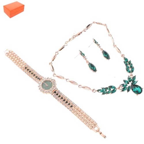 FRCOLOR Conjunto de Joyas Nupciales con Reloj Verde Elegante Pendientes Colgantes y Collar Juego para Mujer Juego de Joyas para de Honor Accesorio Versátil para Bodas y Ocasiones FRCOLOR Conjunto de Joyas Nupciales con Reloj Verde Elegante Pendientes Colgantes y Collar Juego para Mujer Juego de Joyas para de Honor Accesorio Versátil para Bodas y Ocasiones