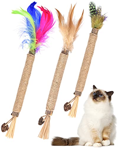 Silvervine Cat Chew Sticks With Real Feather, Tindtop Natural Catnip Chew Toys For Kittens Teeth Cleaning, Matatabi Dental Care, Calm Cat Anxiety And Stress, Aggressive Chewers Cat Dental Toy (3 Pack) #TOP6