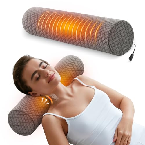 USB Heated Neck Pillow Cervical Pillow for Neck Pain Relief 3 Heating Settings 60 Min Auto Off 18x 4 Memory Foam Neck Roll Pillow Washable Cover Grey Plaid