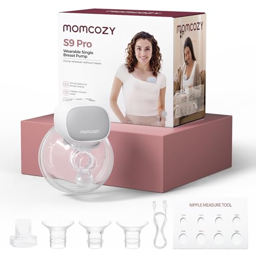 Momcozy S9 Pro Aktualisierte Milchpumpe Elektrisch Tragbar, Freihändige Milchpumpe mit längster Akkulaufzeit und LED-Anzeige, Elektrische Milchpumpe mit 2 Modi & 9 Stufen - 24mm (Grau, 1 Pack)