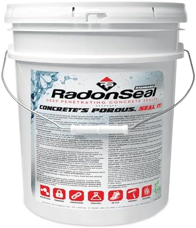 RadonSeal Standard Concrete Sealer, Deep-Penetrating Clear Protectant, 5-Gallon โ Indoor & Outdoor Waterproofing for Poured Surfaces, Basement Floors, Driveways & Slabs โ Radon Gas Mitigation