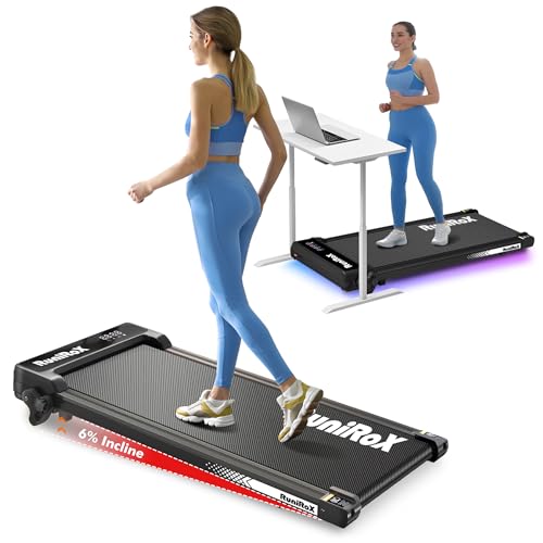 RuniRoX Almohadilla para caminar con inclinación, cintas de correr debajo del escritorio para oficina en casa, caminadora portátil 3 en 1 con control remoto y aplicación, pantalla LED