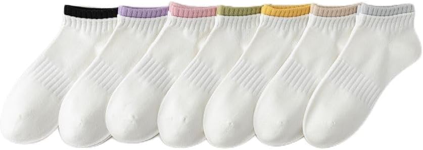 ORI Women’s 7-Pair Soft Cotton Ankle Socks – “Weekly Comfort Set” – Breathable Everyday Socks with Colored Cuffs (Black, Pink, Lavender, Olive, Yellow, Beige, Gray)