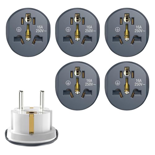 Fiotha 5PC Adaptador de Viaje Universal para España, Adaptador Enchufe Universal, Adaptador Universal Enchufe Viaje, para Reino Unido, EE. UU., AUS, China, Japón, Italia, Suiza, Gris