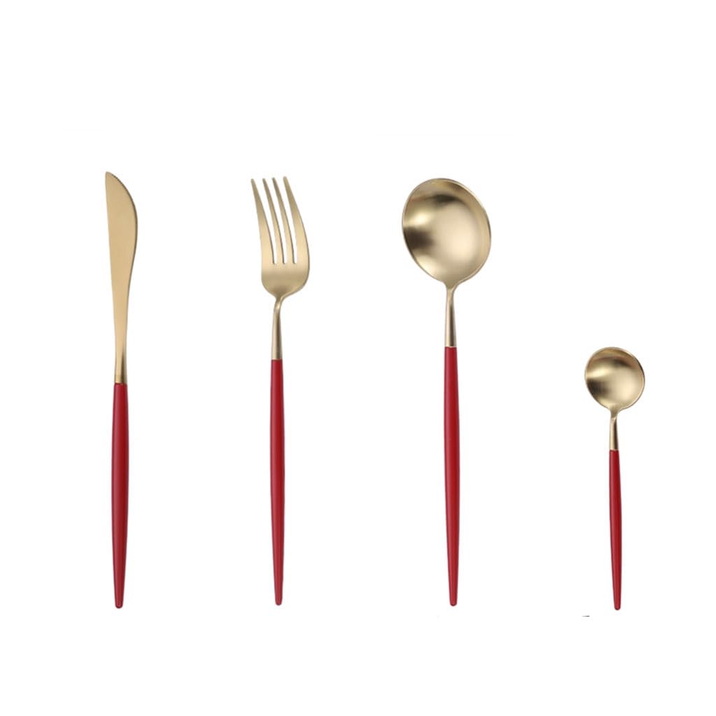 Exquis Ensemble d'argenterie, Couteau, Fourchette et cuillère, Ensemble de Couverts en Acier Inoxydable, Couverts Occidentaux de Cuisine Domestique polis Miroir (Rouge) portatif