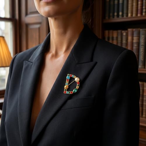 Image of Initial Brooch Pins A-Z 26 Letters Brooches For Women Colorful Enamel Alphabet Pin Pearl Crystal Lapel Pin