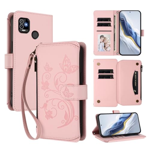 Cover Compatibile con Tecno Pop 5 4G con Pop 5 4G Cordinoã€5 Portacarteã€ã€Portafoglio a cernieraã€ã€Chiusura magnetica〠Stand Flip Custodia Pink