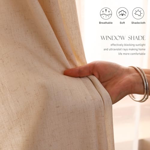 Image of Designer French Linen Printed Curtain,2 Panels,63 inchx65 inch-Serenity G | Vintage Elegant Curtains with Grommets 63 inches long,Light Beige Decor Draps,kitchen Bedroom Living Room Window