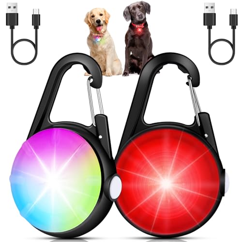 2 Pack Dog Collar Light, Rechargeable Dog Lights for Night Walking Clip On, 4 Modes Waterproof LED Collar Charm for Nighttime Running, Cycling, Pet Camping Essentials (Black)