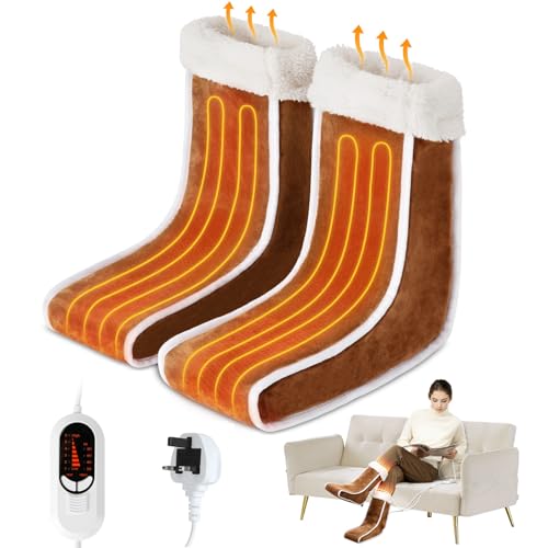 Yikkhy Separate Electric Foot Warmer for Cold Feet, Heated Feet Warmers for Women Men with Calf Coverage, Detachable Washable Lining 6 Temperatures 4 Timers Fast Heating Overheat Protection Long Cable