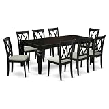 East West Furniture LGCL9-BLK-C 9 Piece Dining Room Table Set Includes a Rectangle Kitchen Table with Butterfly Leaf and 8 Linen Fabric Upholstered Dining Chairs, 42x84 Inch, Black